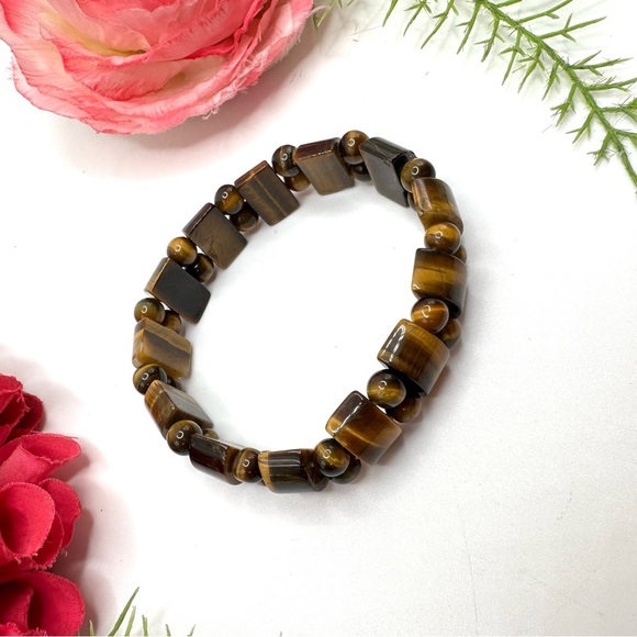 NEW⚜️Genuine Tiger’s Eye Gemstone Beaded Bracelet - Picture 4 of 5